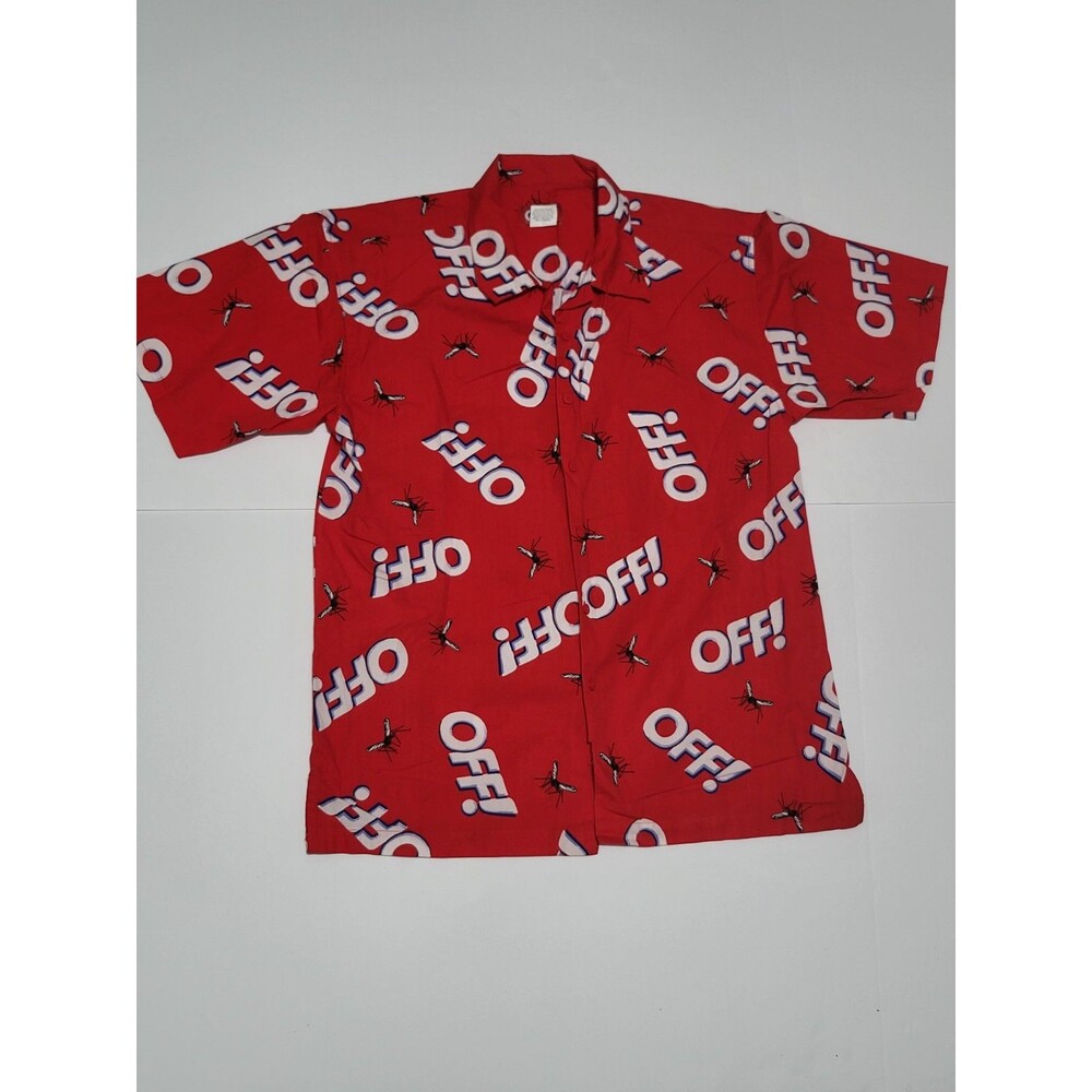 (#A1) OFF! Mosquito Short Sleeve Button Up Cotton Shirt Mens Sz M Unique Vintage